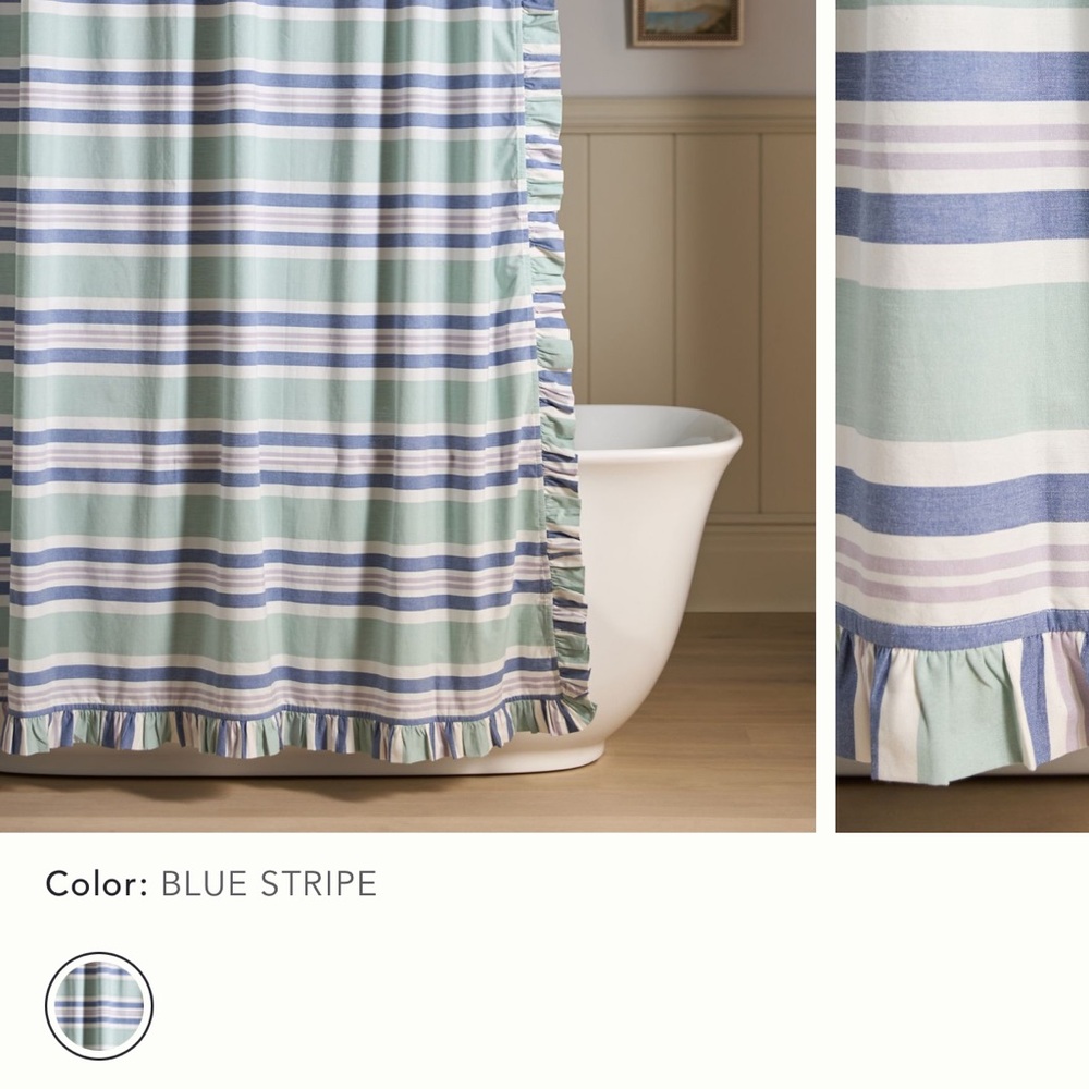 Anthropologie Blue and Green Striped Shower Curtain